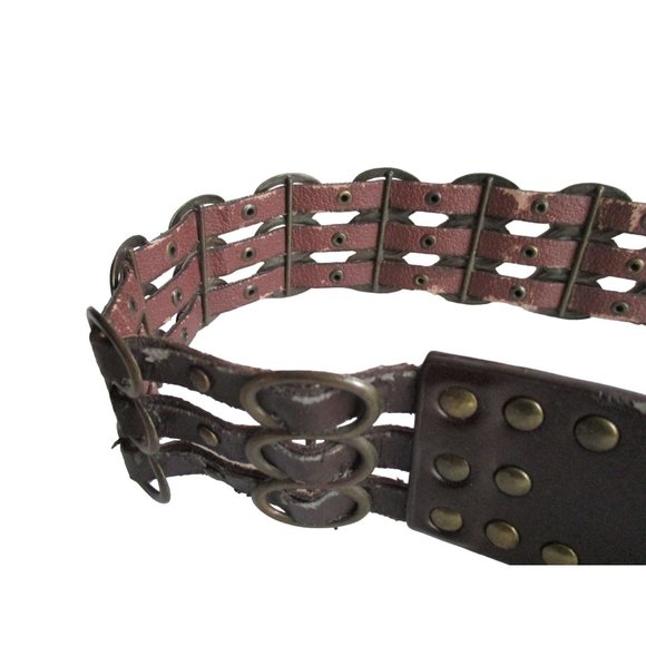 *Vintage Gothic Bijenkorf Brown Leather Belt Woven Hoops Bronze Studding main image 4